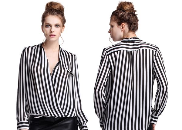 Romwe's White And Black Fluid Striped Shirt