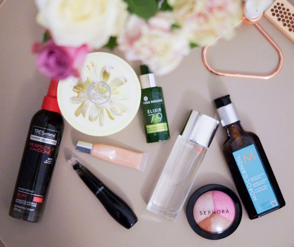 tresemme sea salt spray, morrocanoil hair oil, clinique happy, clinique happy perfume, clinique all about eyes concealer, sephora baked blush trio, new lance mascara, yves rocher serum, the body shop body butter, march faves, beauty, beautyblogger, skønhedsblog