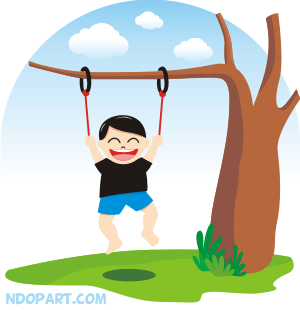 Kid hanging on the tree