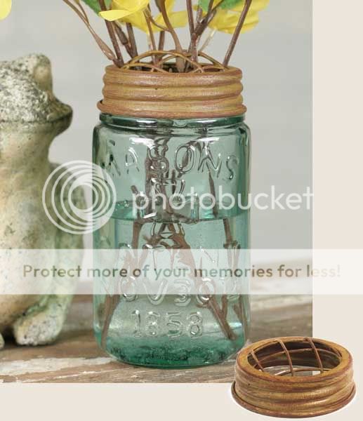 LOT OF 2 METAL Mason Ball Canning Jar FLOWER Vase FROG LID Rustic Antique Brown